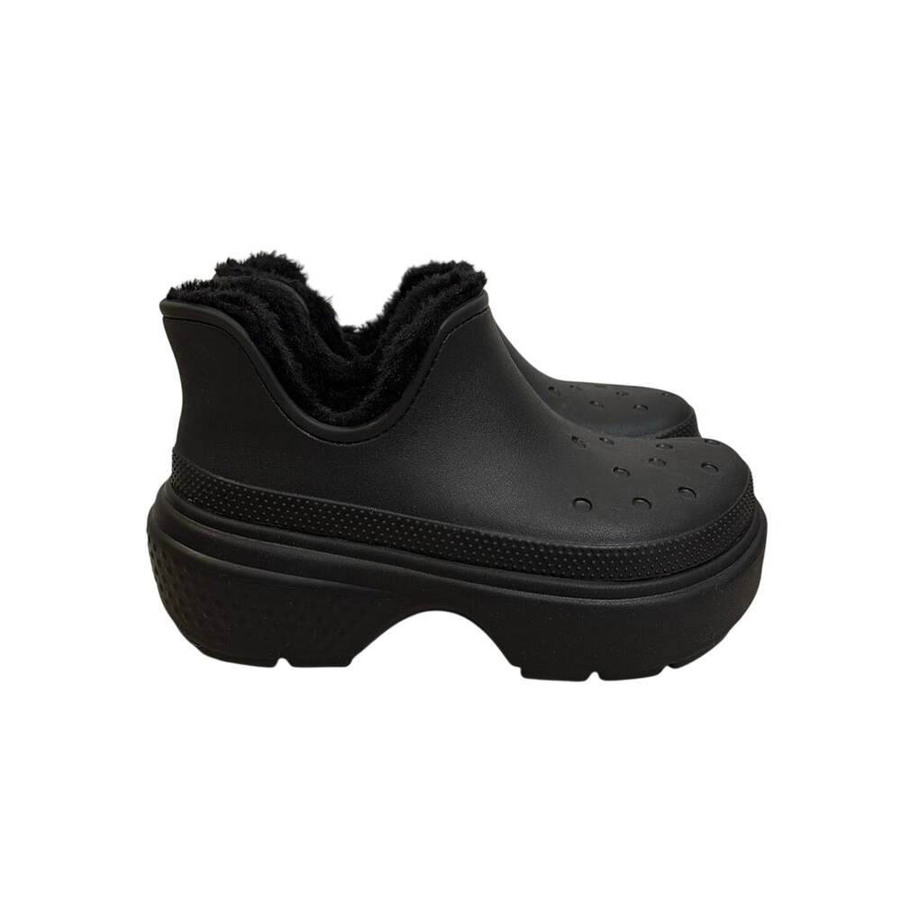 Crocs Boots M9 W11 Black Stomp Shorty Lined Chunky Platform Faux Fur Unisex